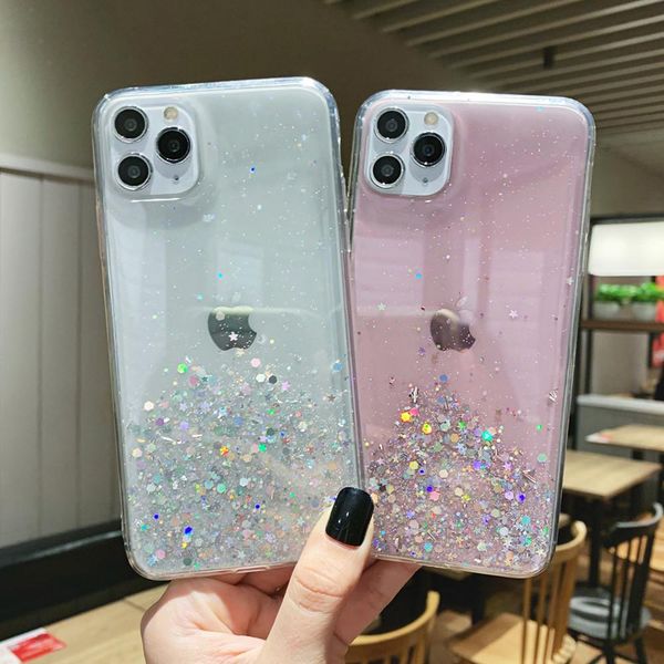 

flykylin силиконовые чехлы телефона для iphone 11 pro xs max xr x 8 7 7 6s plus case soft tpu bling star glitter wmtgbb