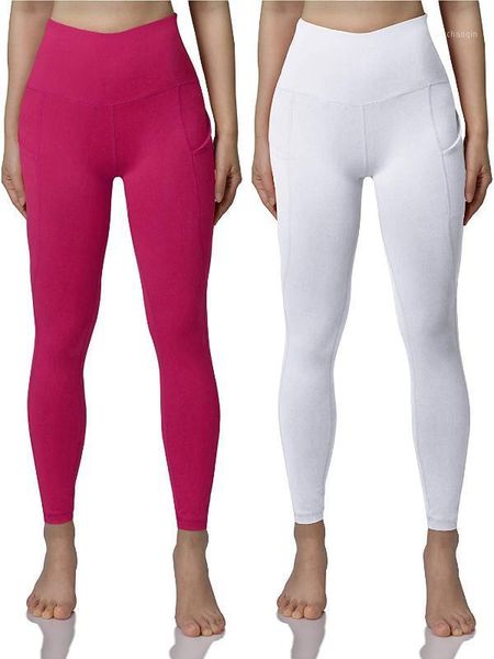 

yoga outfits leggings pants women high waist thin tummy control pocket workout 4 way stretch quick drying anti wrinkle durability1, White;red