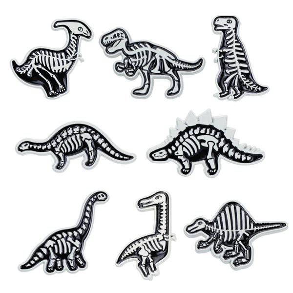 

cartoon skull dinosaur skeleton brooch pins 12pcs set funny animal alloy enamel paint men's suit brooches small clothes jewelry gift ba, Gray