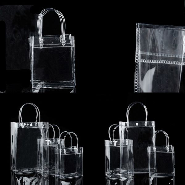 

pvc plastic gift bags with handles plastic wine packaging bags clear handbag party favors bag fashion bags with button 92 g2