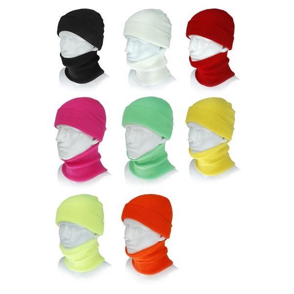 

hats, scarves & gloves sets winter knit warm neon solid color 2pcs cuffed beanie hat circle scarf set 85wb, Blue;gray