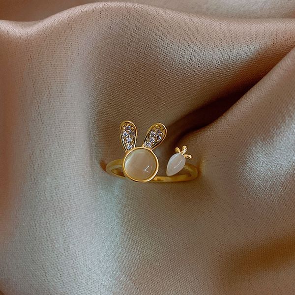 

fashion real gold plating cat eye rabbit open ring korean fashionable index finger ring design cold wind simple ring little finger fash, Silver