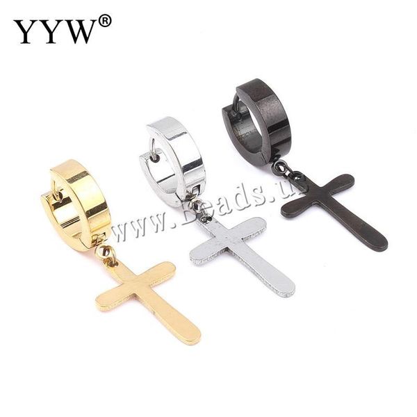 

hoop & huggie stainless steel earring punk black cross charm small circle loop earrings for 2021 man women gifts, Golden;silver