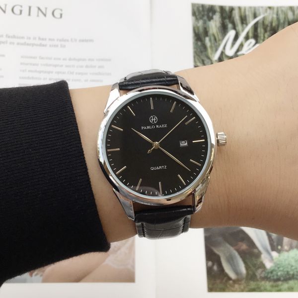 

2021 pablo raez 100% leather man wristwatch luxury watch with date simple relogies male fashion casual calendar clock relogio, Slivery;brown