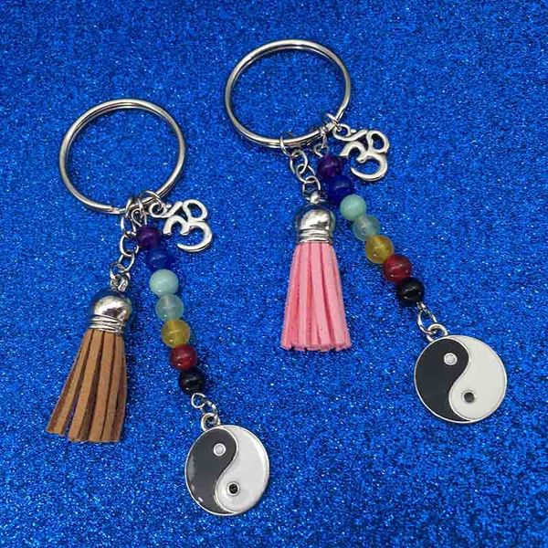 

fashion tassels yinyang yoga chakra keychain key rings for women men jewelry drop shipping, Silver