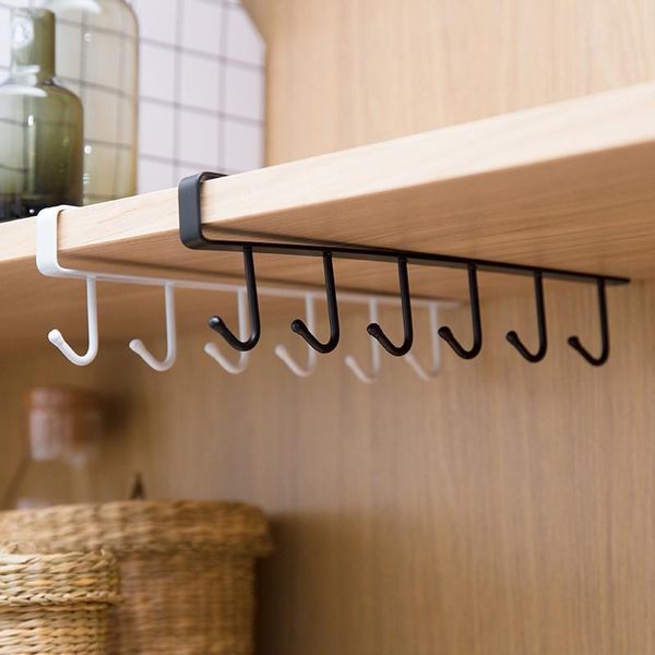 

hooks & rails holder hang kitchen cabinet under shelf storage rack organizer iron multifunction kitchenware hook wj10312