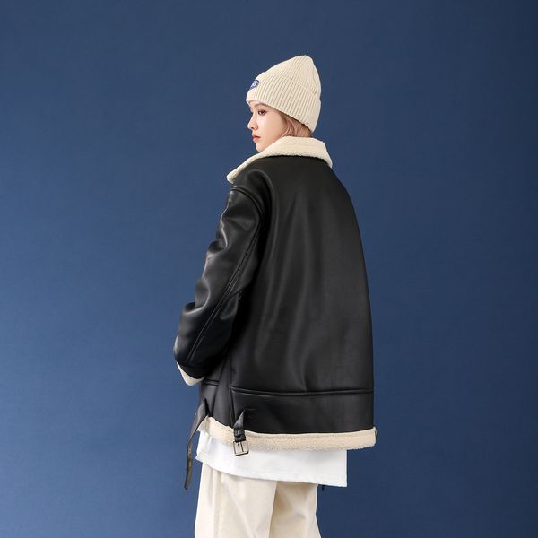 

Coat Leather Jacket Men Thick Windproof Coating Aaf8, Black