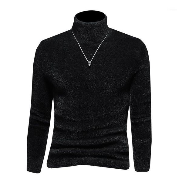 

2020 new autumn and winter mink wool sweater men high neck solid color thickening trend cashmere base sweater1, White;black