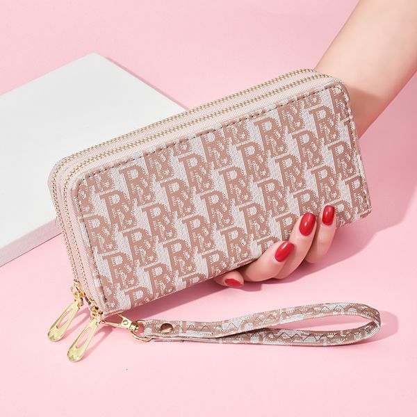 

wholesale ladies coin purse classic printed leather long wallet elegant atmosphere contrast leather clutch bag multi-card double zipper fash, Red;black