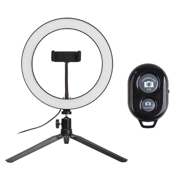 

flash heads 10 inch usb powered led selfie ring light dimmable phone video pography lamp with desktripod + bluetooth shutter