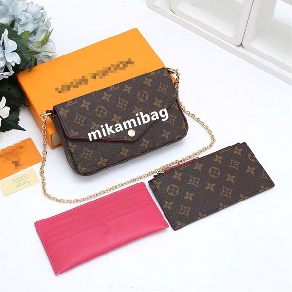 

luxurys bag favorite multi accessories 3 pcs/set women crossbody purse messenger bags handbags shoulder lady leather with box yslity louisei, Red;black