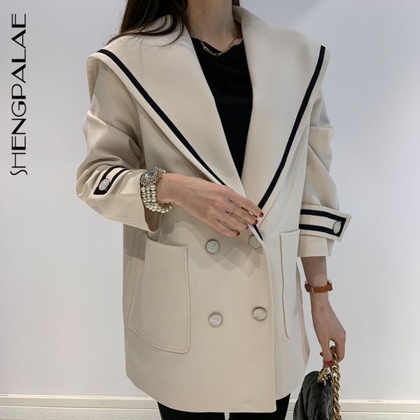 

shengpalae fashion autumn women blazers and jackets work office lady suit slim business v-neck double breasted coat za5729 201114, White;black