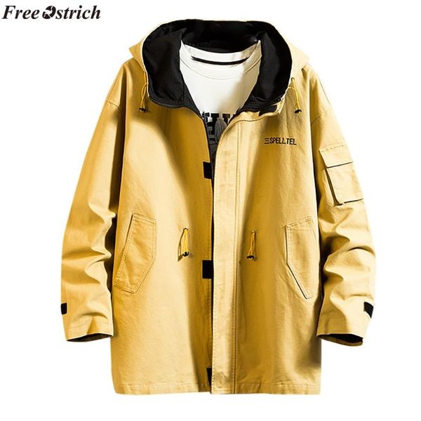 

ostrich explosive jacket men's autumn winter casual fashion loose patchwork hoodie jacket outwear coat,windproof, Black;brown