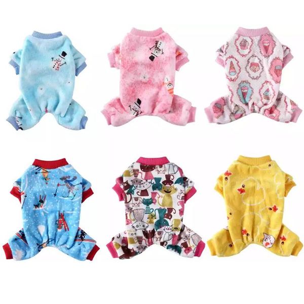 

зимний мягкий флис собаки пижамы для домашних животных кошка одежда маленький щенок комбинезон для чихуахуа поморская теплая одежда s-xl