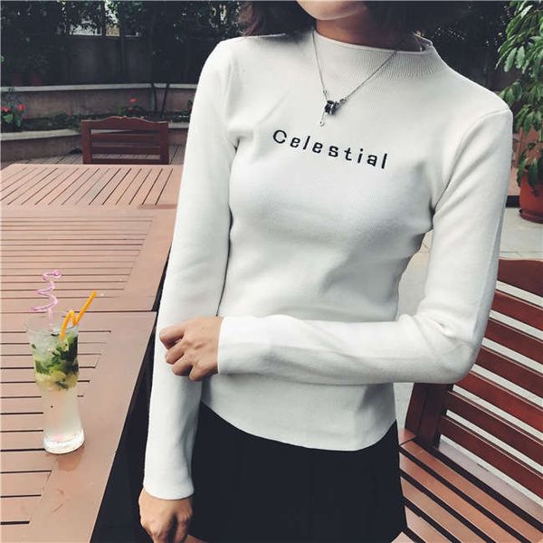 

half high neck knitted sweater bottoming shirt new korean version of women's wear in autumn and winter 2020, White;black