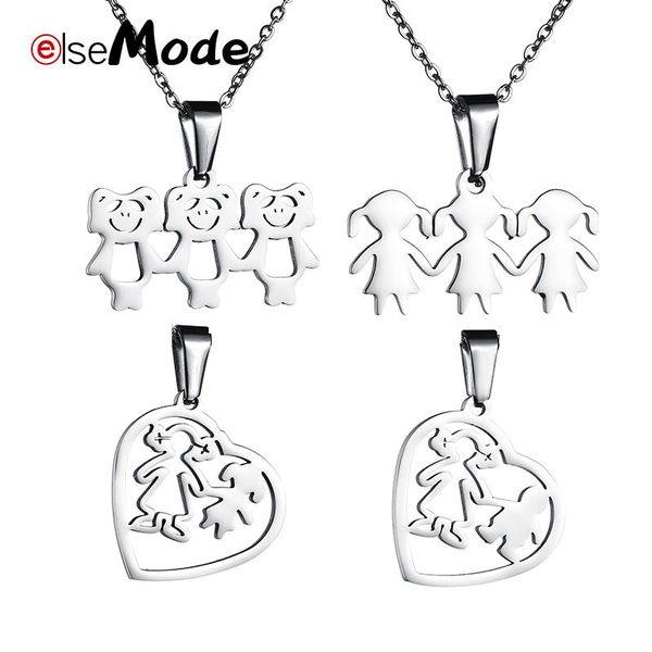 

pendant necklaces elsemode family love pandas girls mom kid heart necklace gold siteel 316l stainless steel mama sister gift, Silver