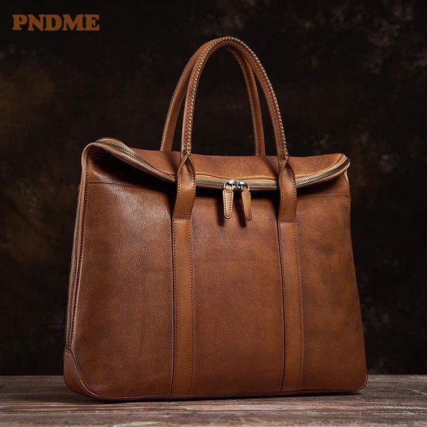 

briefcases pndme fashion vintage genuine leather men's women's briefcase business casual designer luxury natural cowhide laphandba