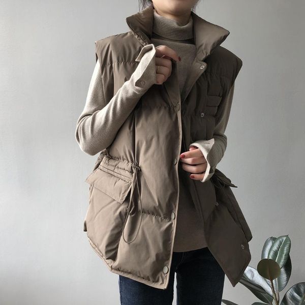 

women's down cotton vest women's 2020 autumn and winter new warm loose stand-up collar waist padded vest jacket, Black;white