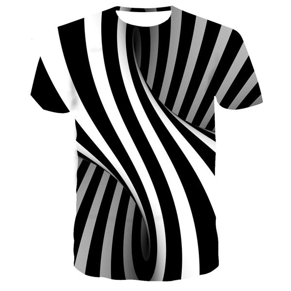 

black and white hypnotic loose sports leisure fashion men's vertigo digital printing 3d t-shirt, White;black