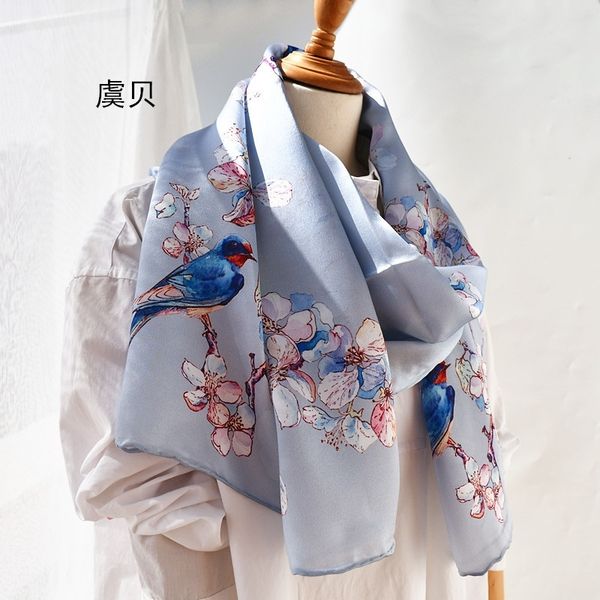 

chinese classic silvery natural silk scarf with printed magpie for women 100% real silk scarves shawl gift for lady y201024, Blue;gray