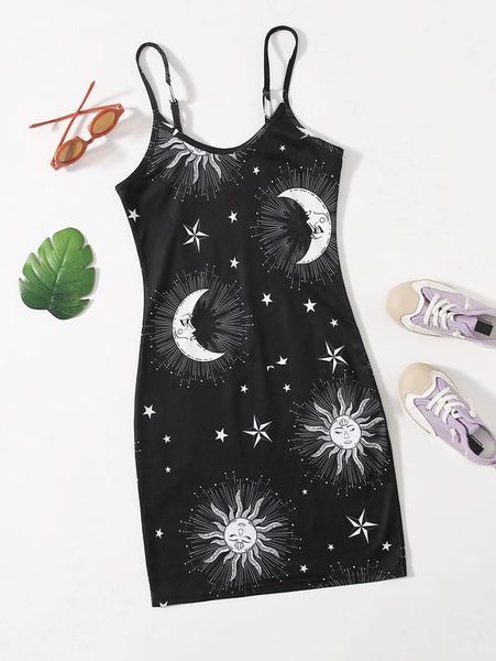 

teen girls galaxy print slip dress she, Red;yellow