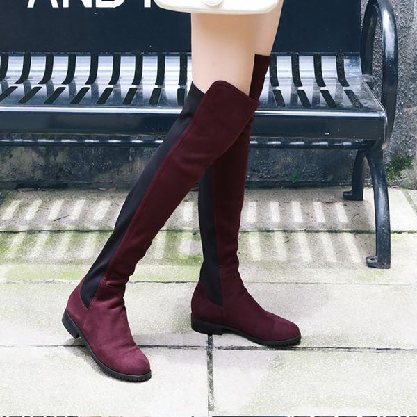 

female high flock leather comfortable winter women long black wine red gray knee boots shoes lj201030