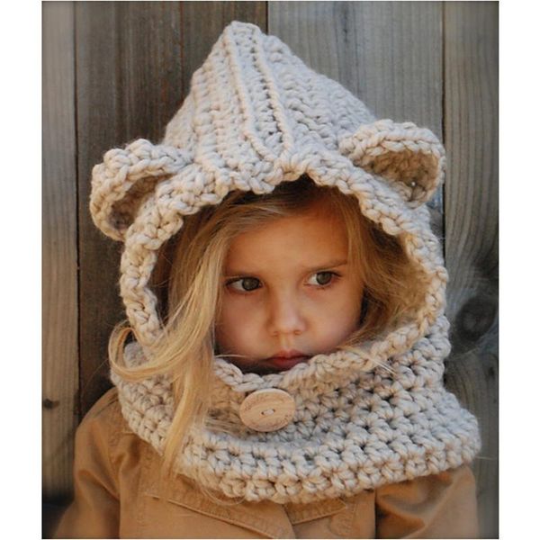 

fashion hats handmade kids winter hats wrap bear scarf caps cute autumn children cartoon bear knitted