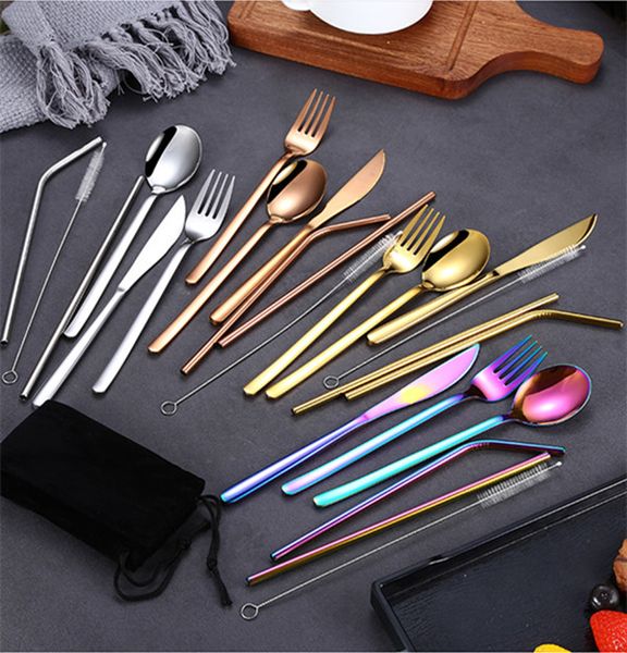 

посуда из нержавеющей стали 304 набор ножей вилка ложка соломы со мешками в виде gfits, используемые в ресторане или на открытом воздухе или