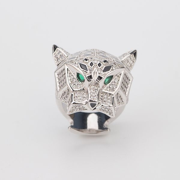 

wide version leopard head ring glue ring zircon green eye gold set diamond character rings wholesale designer jewelry mens rings, Silver