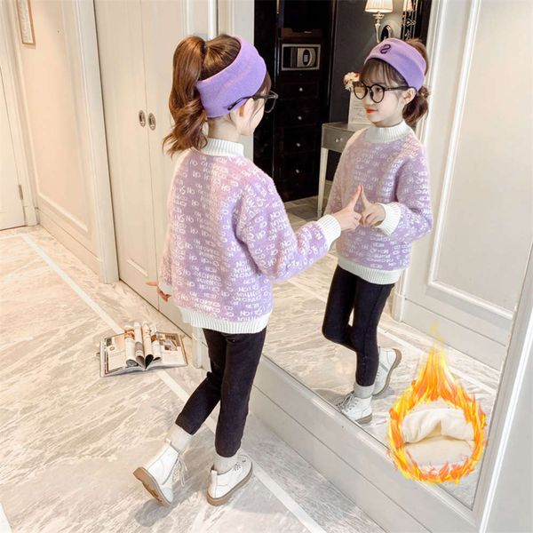 

2020 girls mink cashmere sweater drs new plush thickened autumn and winter zhongda children's knitting wool, Blue