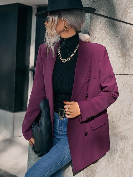 

double breasted flap detail blazer u0si#, White;black