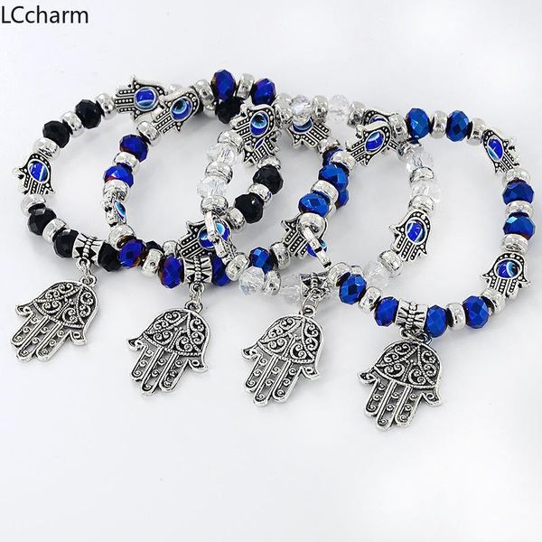 

new hamsa hand beaded charm bracelet for women men lucky evil eye string bracelets bangle wristband jewelry, Golden;silver