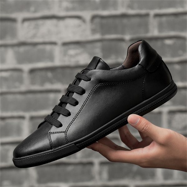 

simple casual men sneakers white male leather anti slippery flats shoes new 201130, Black