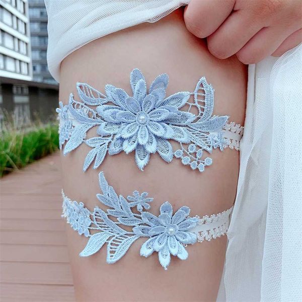 

2pcs new women belt elastic embroidery floral cute garters female bride leg loop cosplay lace thigh ring garter, Black;white
