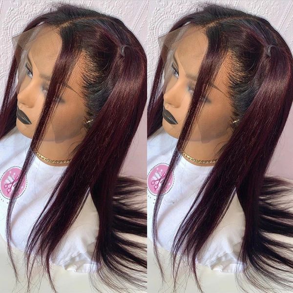 

brazilian silky straight dark purple lace front human hair wigs with baby hair full lace wigs for women bleached knots 360 frontal, Black