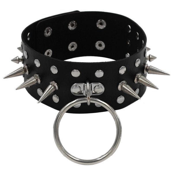 

new gothic spike rivet goth choker necklaces women collar studded black leather men necklace chocker bondage jewelry, Silver