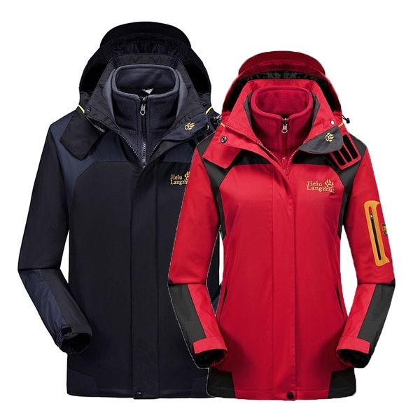 

men women winter 3in1 detachable outdoor jackets waterproof camp hike trekking climb ski fish fleece hood euro size male coat 201116, Black;brown