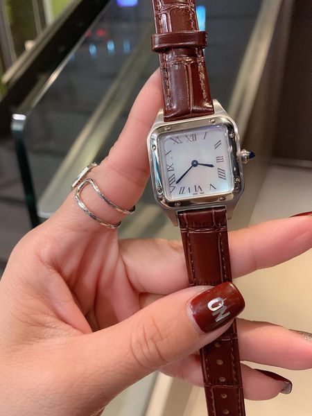 

dumont series watch ladies luxury quartz watch casual sports watch belt waterproof watches business formal watches ladies gift, Slivery;brown