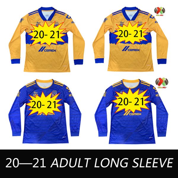 

liga mx 2020 2021 tigres uanl soccer jerseys 7 stars gignac home away 20 21 football men long sleeve and shirt, Black;yellow