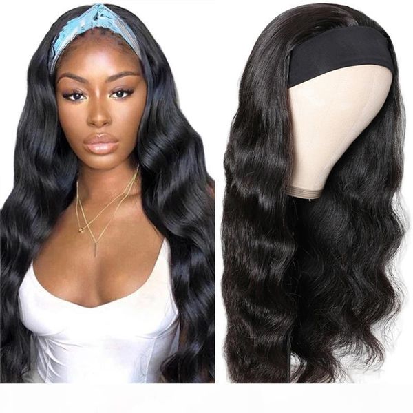 

body wave headband wig human hair wigs with headband brazilian wavy hair wigs human hair for women head band, Black;brown