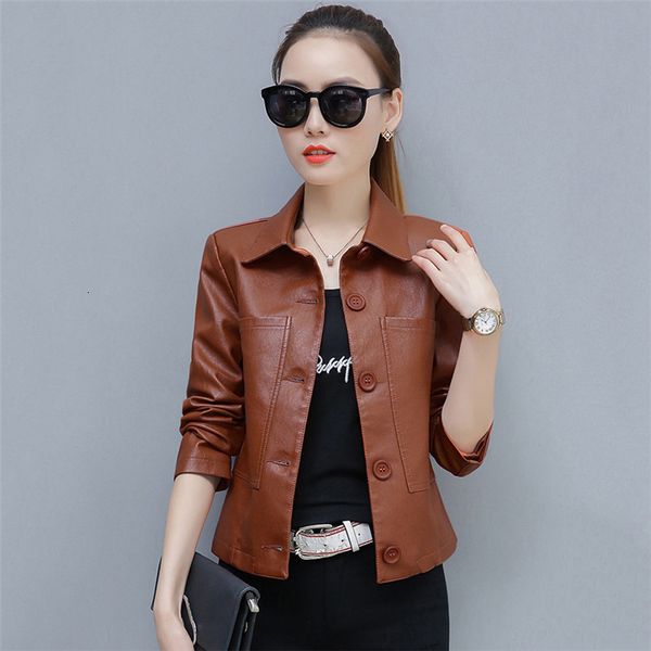 

2021 new female leather caramel 3xl 4xl plus size thin plutonium jacket new spring korean fashion motorcycle clothes nq5s, Black