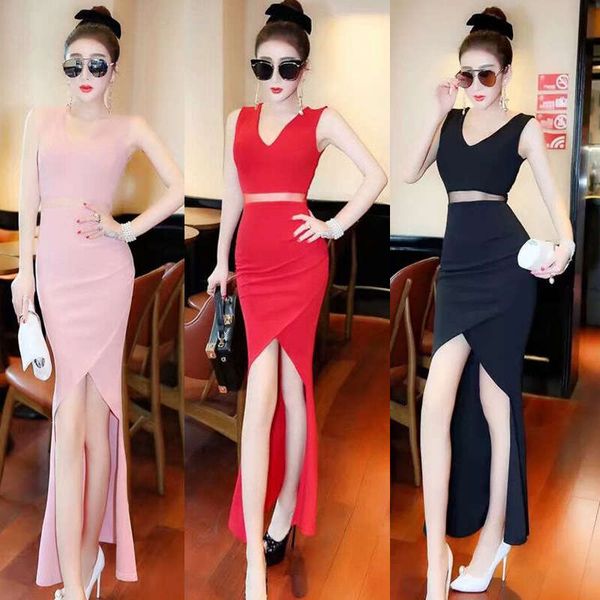 

2020 summer new fashion small fragrance mesh stitching hollowed out irregular skirt buttock dress, Black;gray