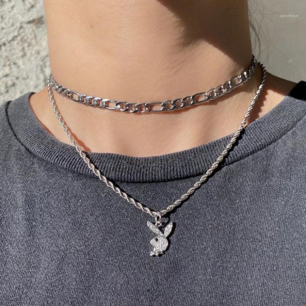 

female stainless steel animal pendant necklaces punk hip hop rock style rhinestone necklaces for men women jewelry1, Silver