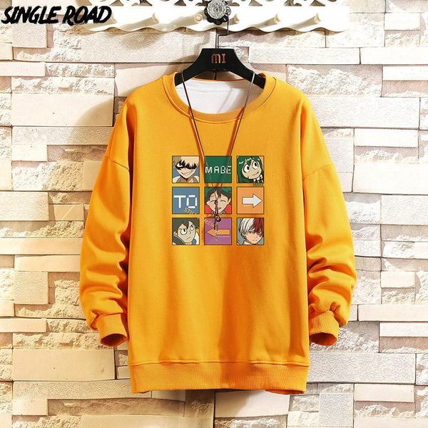 

singleroad mens crewneck sweatshirt men 2020 autumn anime oversized japanese streetwear hip hop yellow hoodie men sweatshirts1, Black