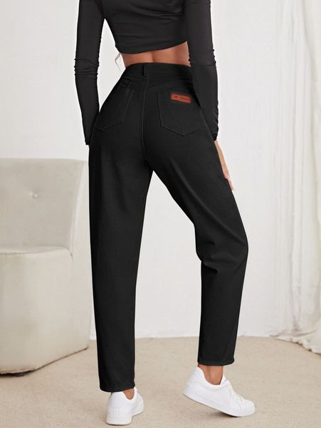 

high waist patched detail mom jeans z9jy#, Blue