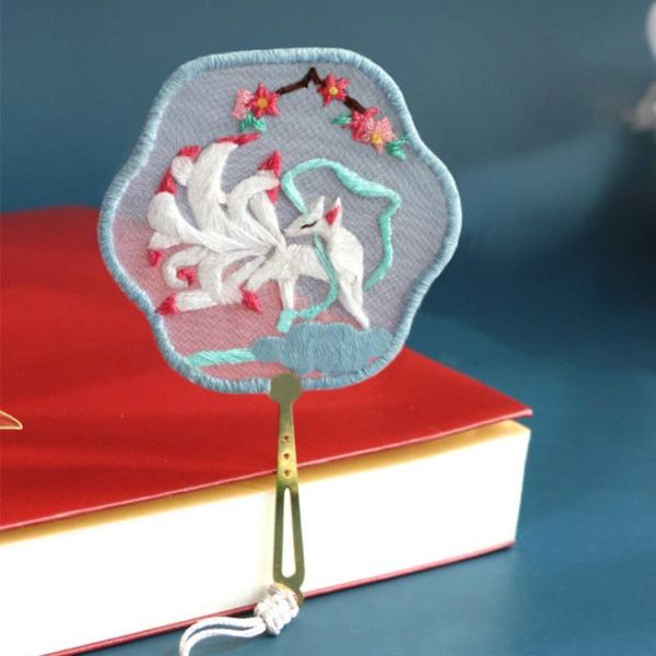 

16 types chinese style fan-shaped embroidery bookmark diy crafts handmade painting ornament cross stitch tassel book clips