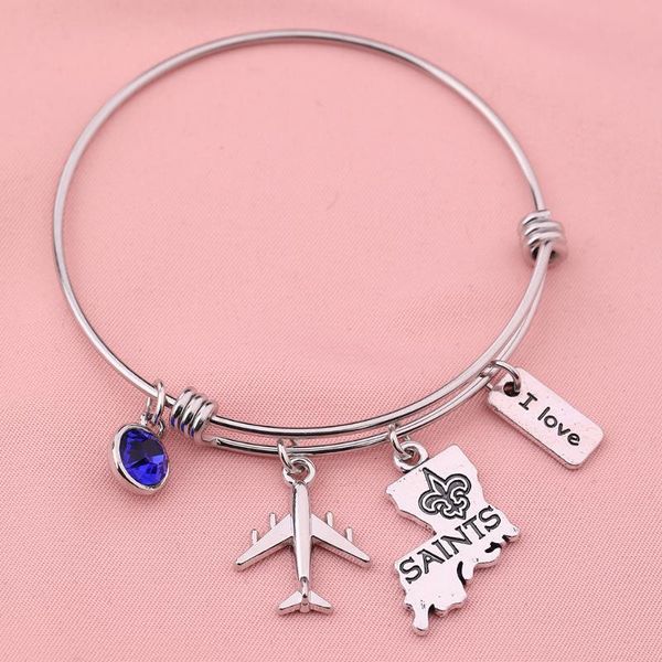

charm bracelets my shape love saints bracelet football team handmade stainless steel bangles for women men jewelry diy, Golden;silver