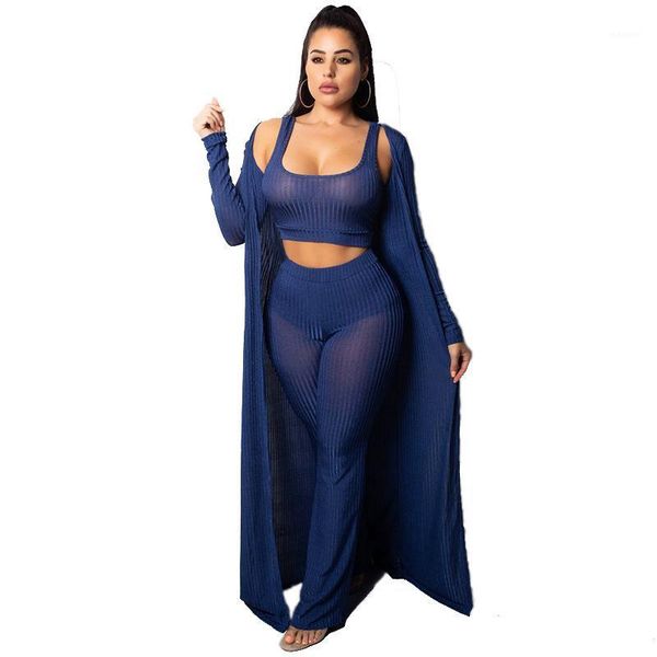 

women ribbed knitted 3 piece set autumn tracksuit overalls women set cardigan coat+long pant three pieces suits outfits1, Gray