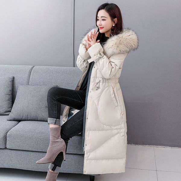 

quality winter high from royal duck skin goal down track with korean hood women's long female jacket mujer my3299 t39m, Black