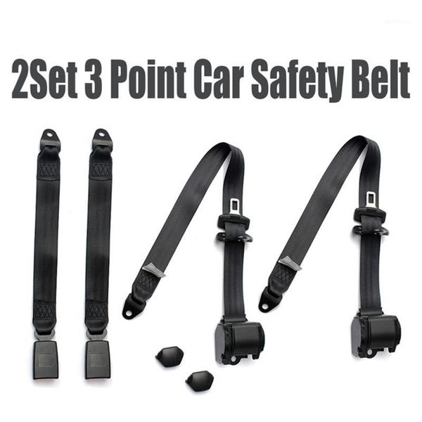 

2 sets black color universal 3 point auto retractable seat belt car safety strap belt buckle clip wholesale1